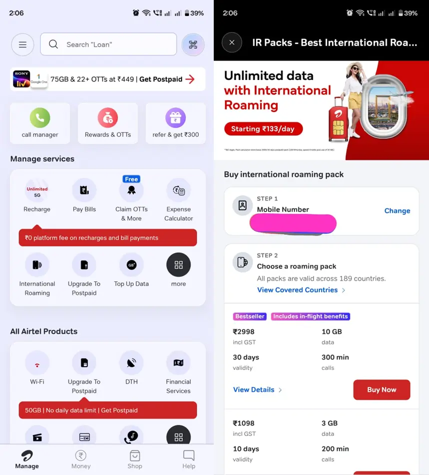 How to Activate Airtel International Roaming (Prepaid & Postpaid Guide) 2 Activating International Roaming via Airtel Thanks App