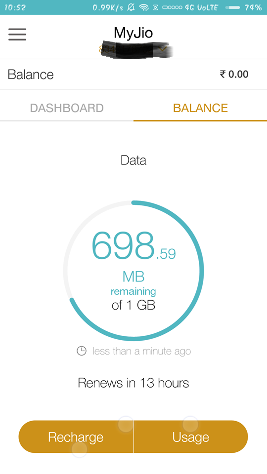 reliance jio data balance