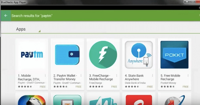 Search Paytm App on Bluestacks