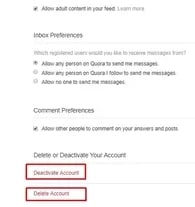 Method to Delete Quora Account