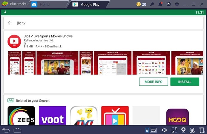 Jio tv apk on Bluestacks