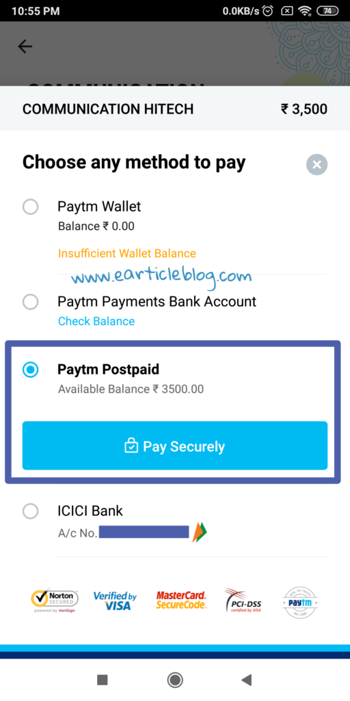 Paytm Postpaid to Bank Account