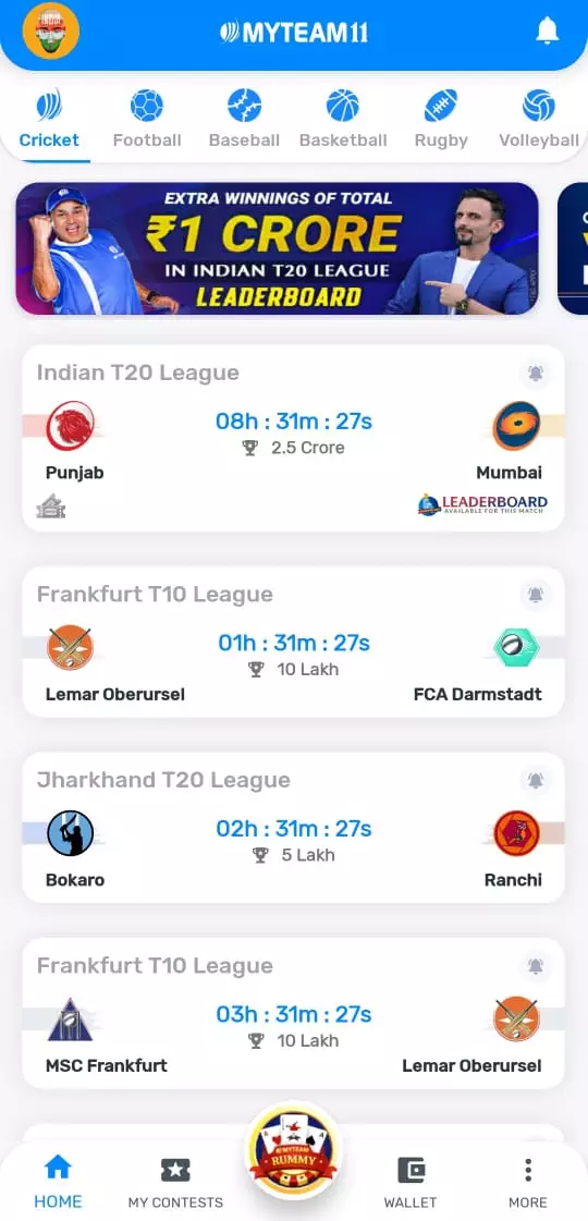 MyTeam11 Upcoming Matches Details