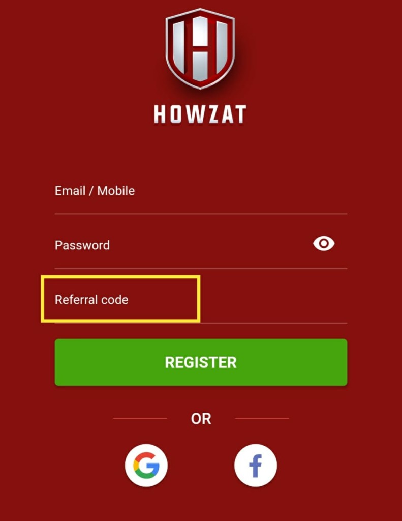 Howzat sign up refer code