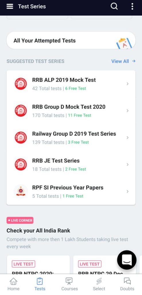 Free Testbook Mock test series