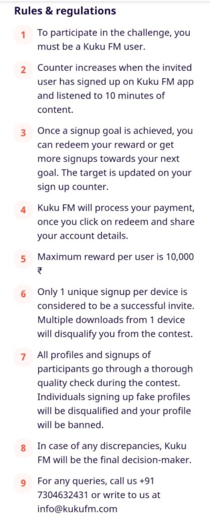 Kuku FM app rules 