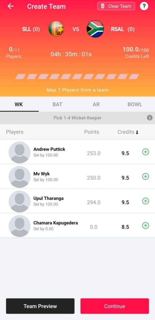 choose playing 11 in fantasy sports