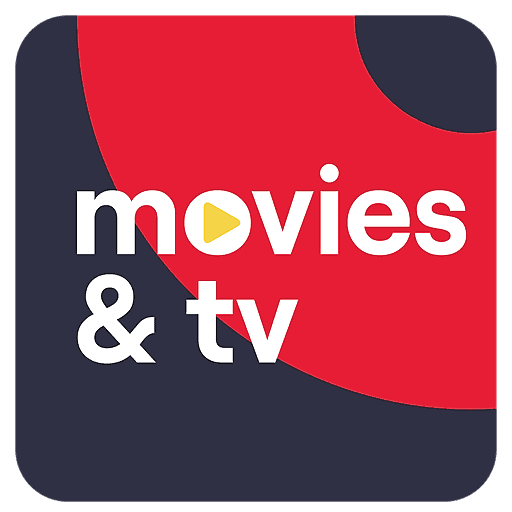 Vi Movies and TV Logo with navy blue and red background color