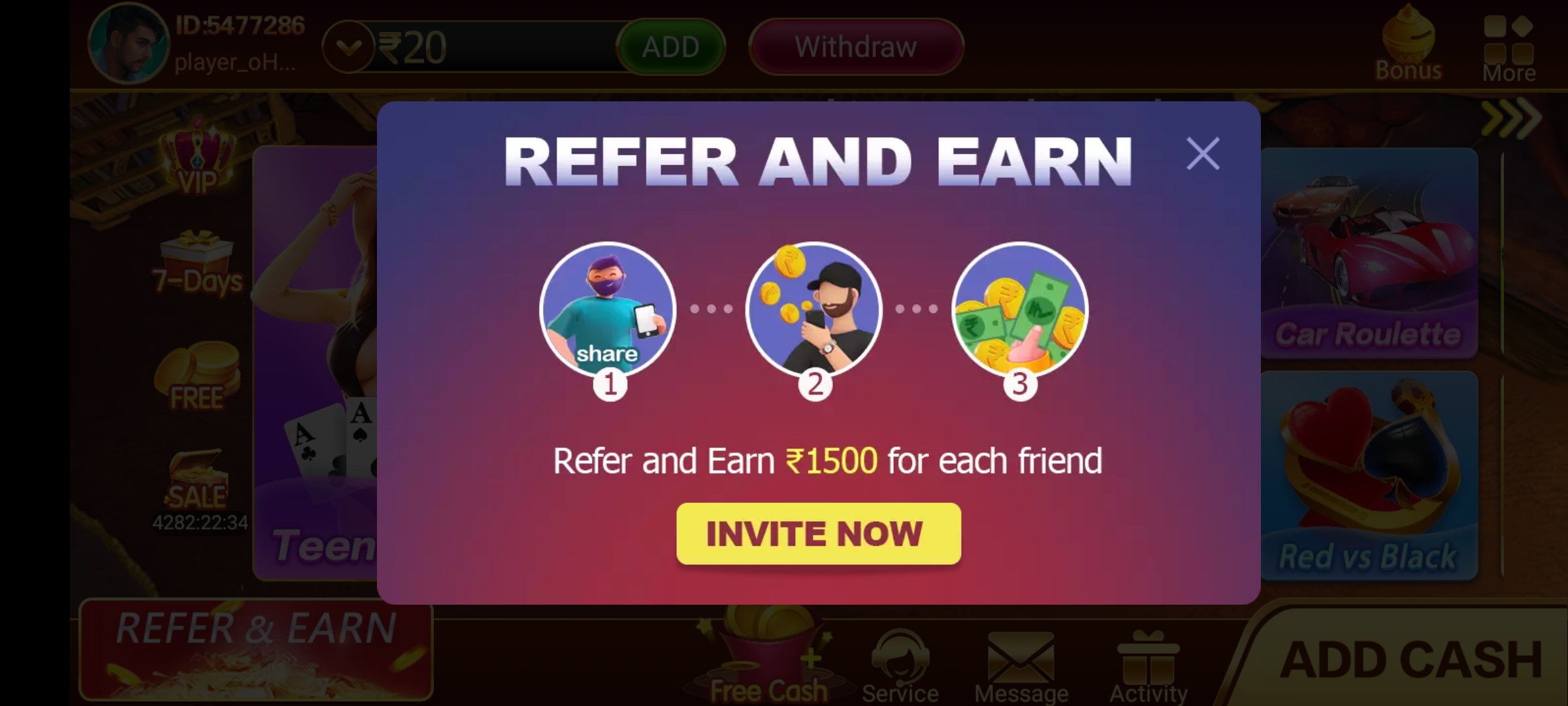 teenpatti refer earn