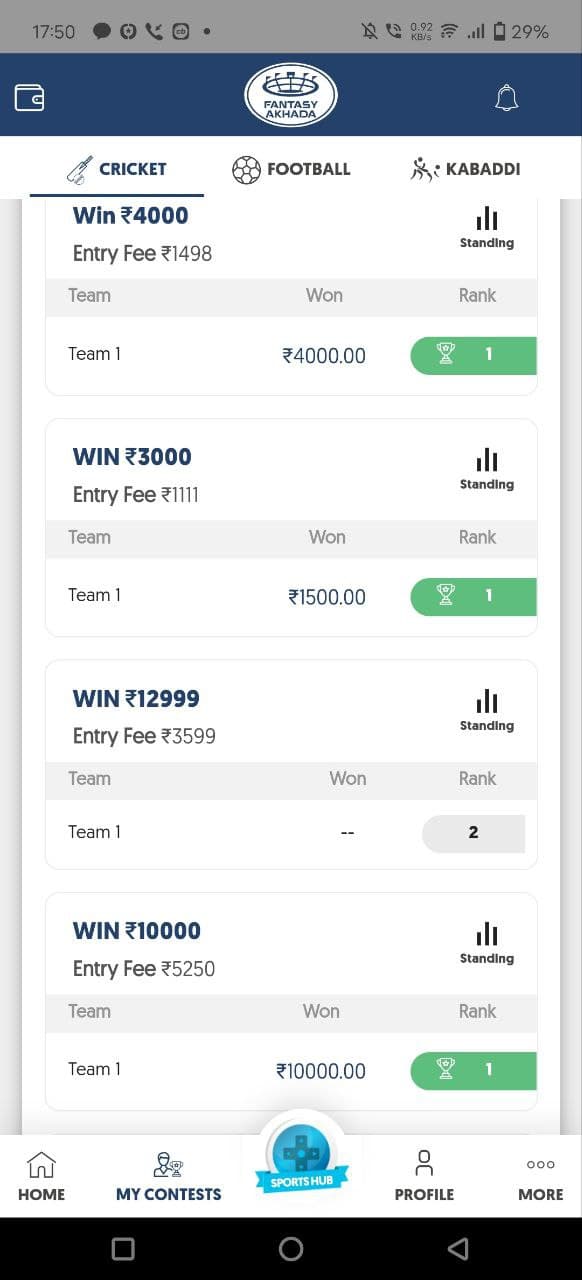 Fantasy Akhada Winning Proof