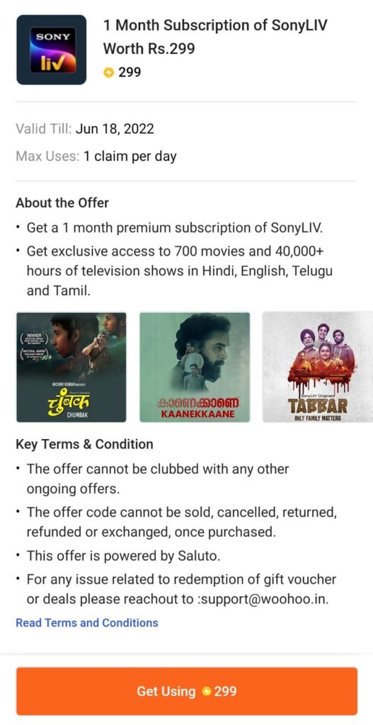 sony liv premium account for free via flipkart super coin