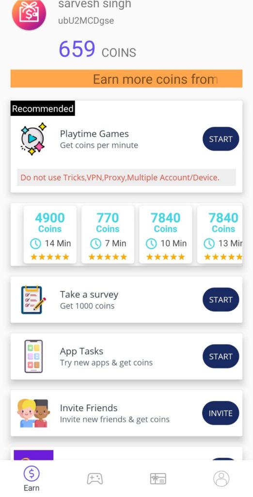 mGamer app home screen