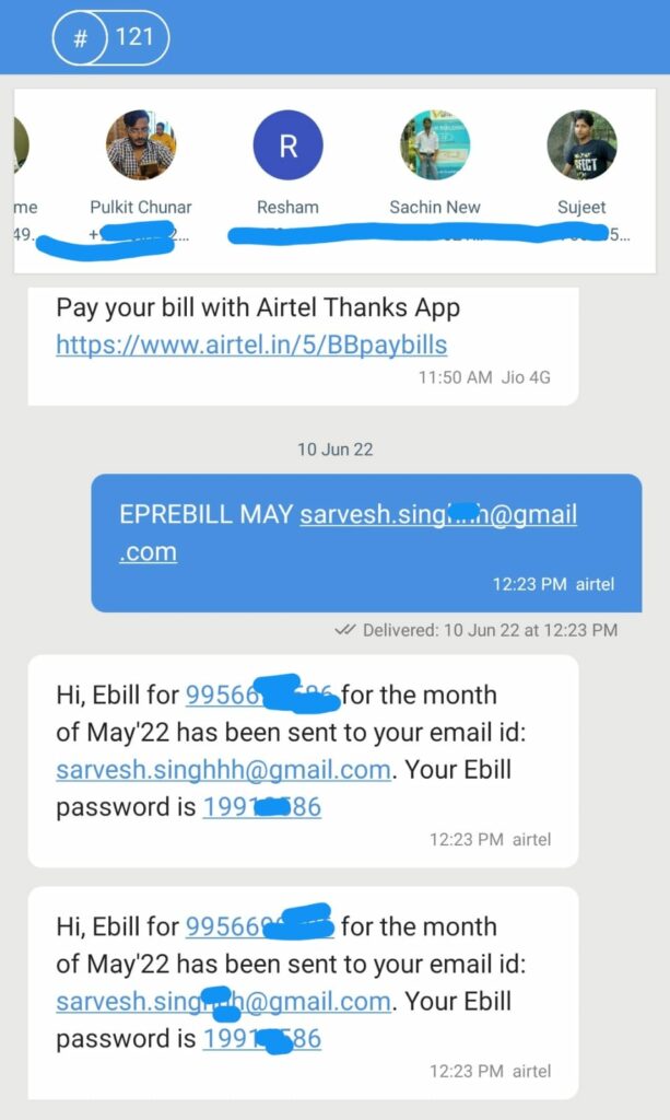 airtel ebill on sms