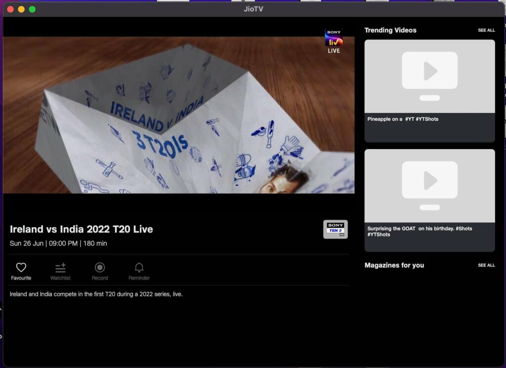 Jio tv for mac live cricket