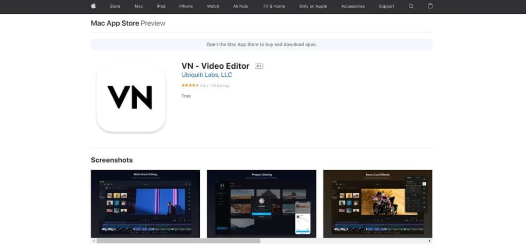 VN Video Editor for Mac Laptop