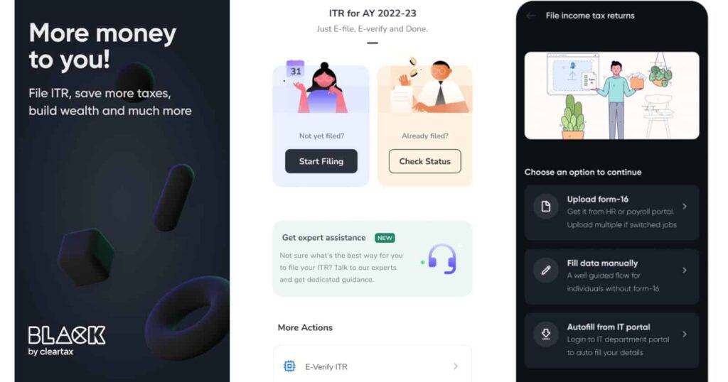 ITR Filing on Black by CLeartax