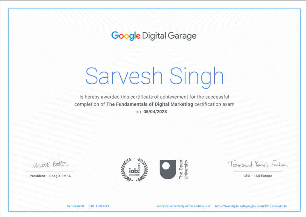 Google Digital Garage Certificate