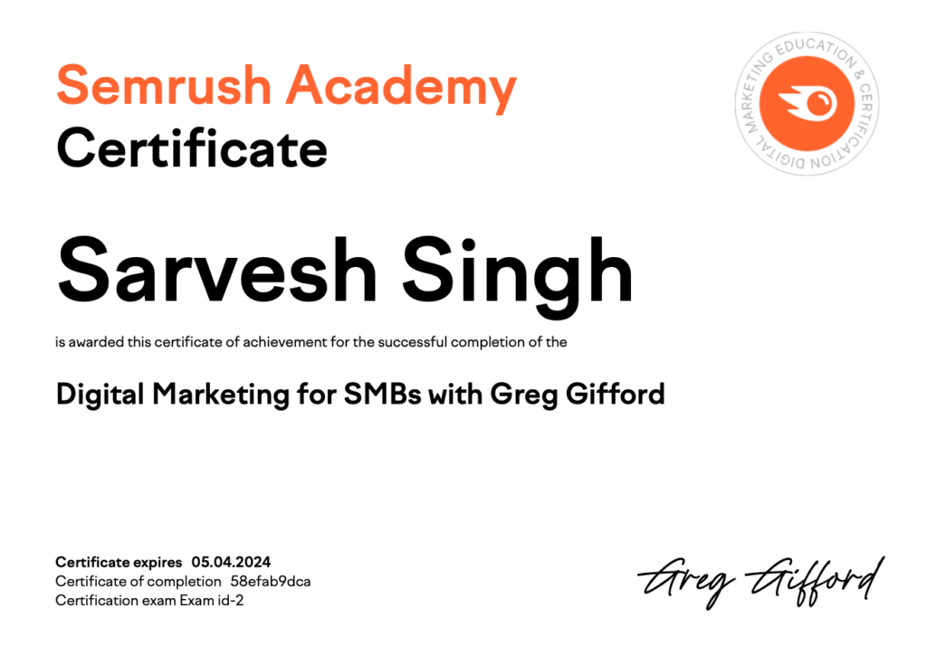 Semrush Academy Certificate