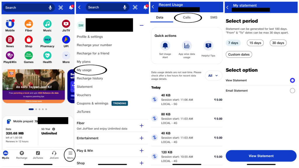 How to check jio call history