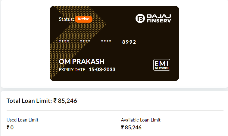 Bajaj Finserv Insta EMI Card details