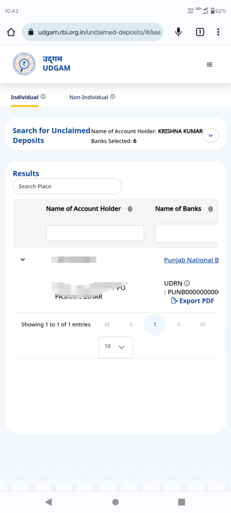 Udgam Unclaimed Beneficiary