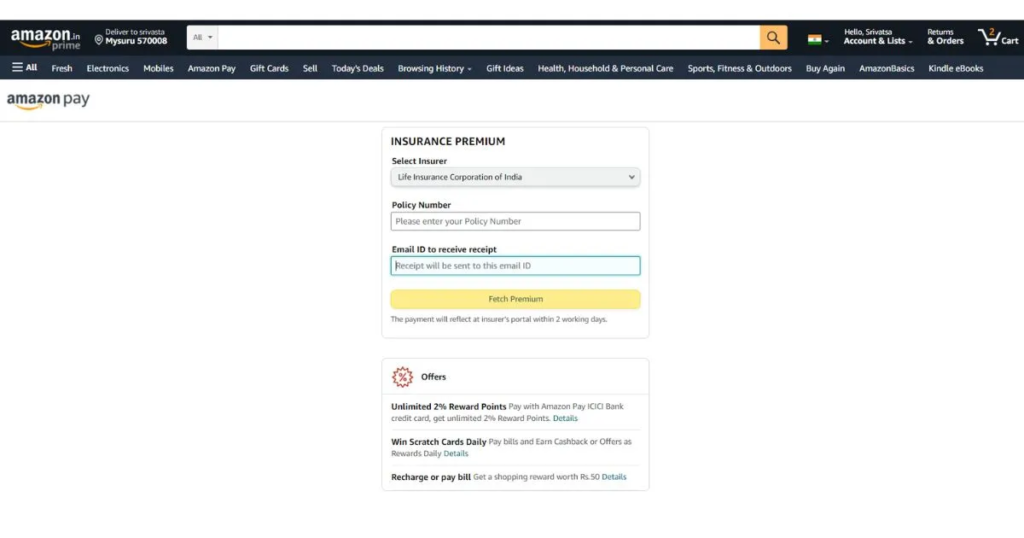Pay LIC Premium Online Using Amazon Pay App