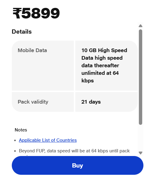 Jio Data Only International Roaming Plan