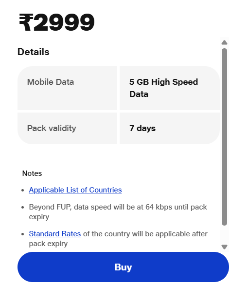 Jio Data Only International Roaming Plan for 7 Days