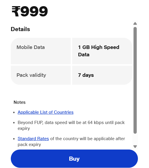 Data Only Roaming Plan for 7 Days