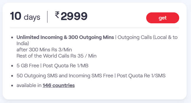 Vi International Roaming Packs | Guide to Best Vi IR Plans 3 ₹2999 Vi International Roaming Postpaid Plan