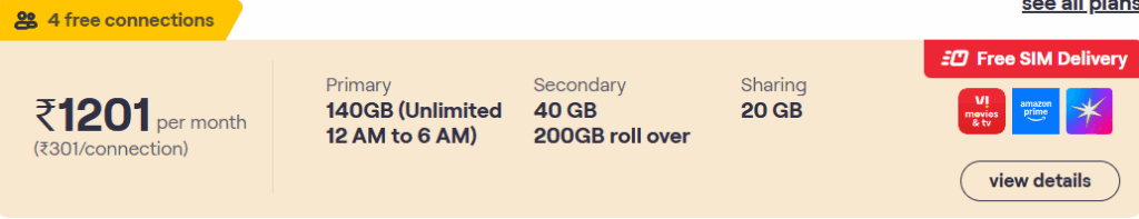 Vi Max 1201 Family Postpaid Plan Details