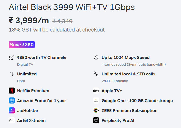 Airtel Black Plans 2025 | Explore Airtel Black Plans Price, Benefits & More 6 Airtel Black 1Gbps Plan