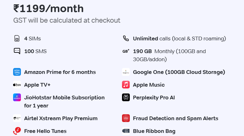 Airtel Postpaid Plans 2025 | Explore Best Plans With OTT Benefits 6 Airtel Rs 1199 Postpaid Plan for 4 members