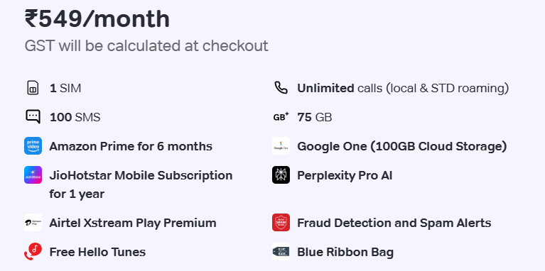 Airtel Postpaid Plans 2025 | Explore Best Plans With OTT Benefits 3 Rs. 549 Airtel Postpaid Plan Details