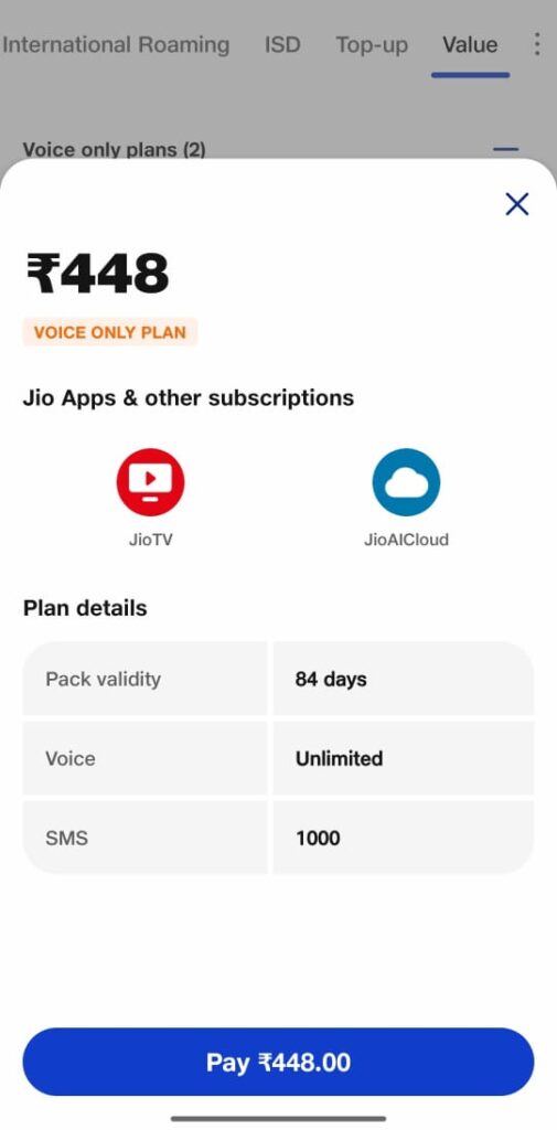 Jio 448 prepaid plan