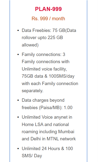 BSNL Postpaid Family Plan for 30 Days