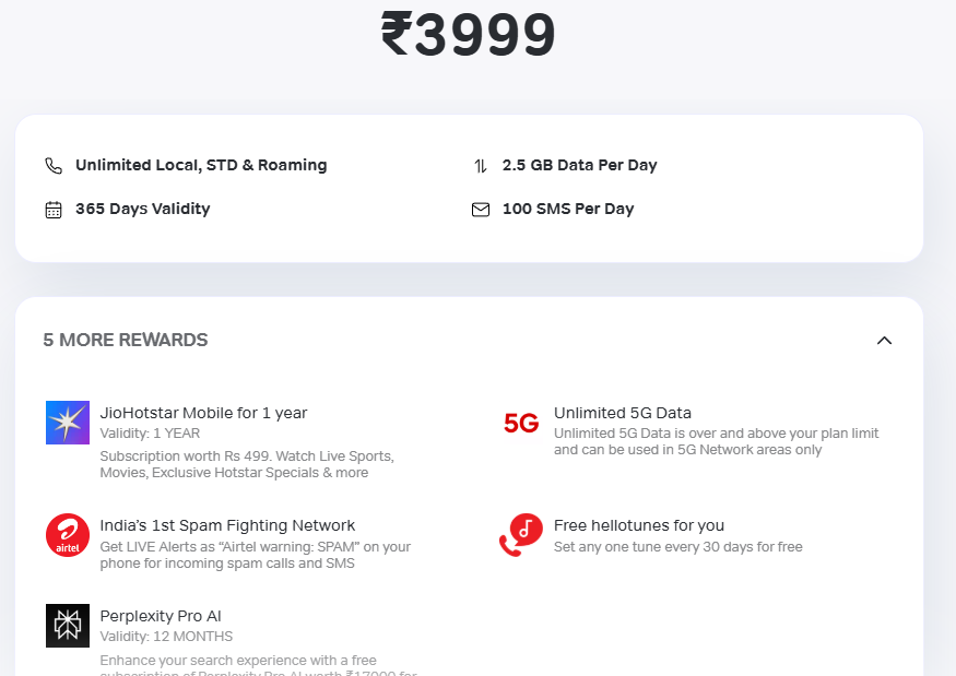 Rs 3999 1 Year Airtel Unlimited Data Plan