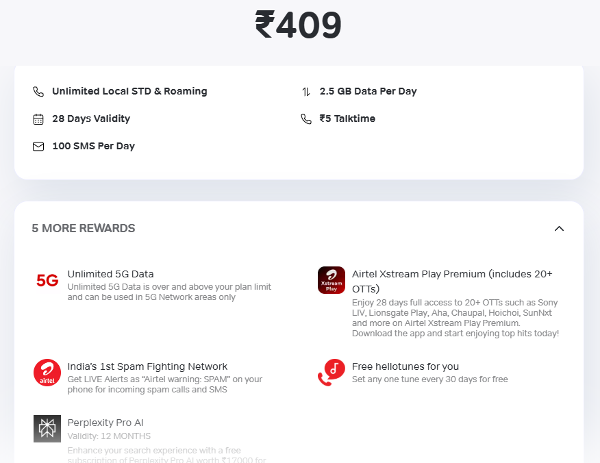 Rs 409 Airtel Unlimited Data Plan