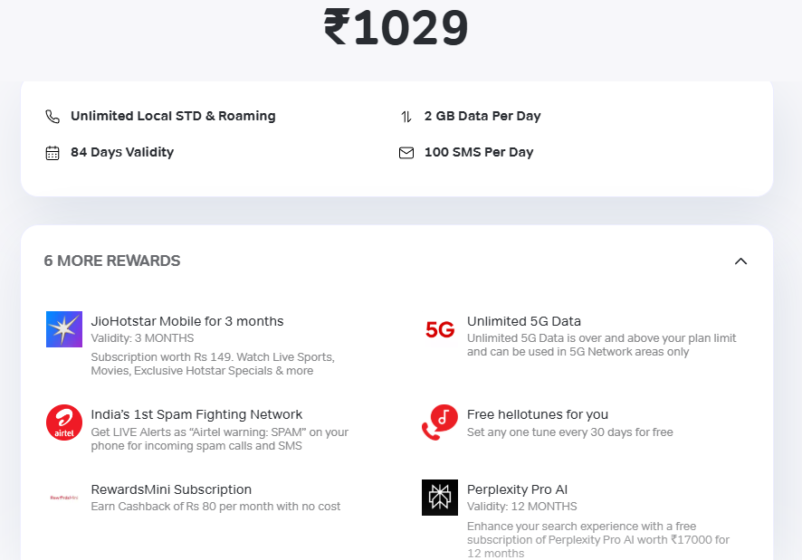 Rs 1029 Airtel unlimited data plan prepaid