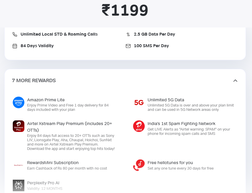 Airtel Rs 1199 Prepaid Recharge Plan