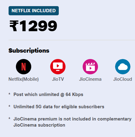 Jio Netflix Plans, Pricing, Details & Benefits 3 jio 1299 benefits