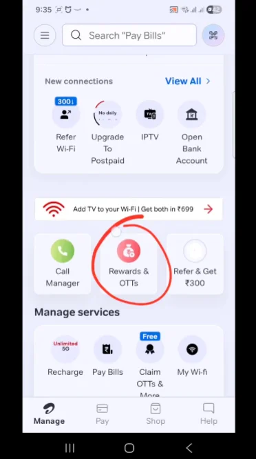 Airtel Thanks app homepage