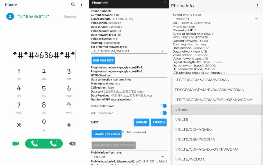 Phone Info USSD Dial Code *#*#4636#*#*