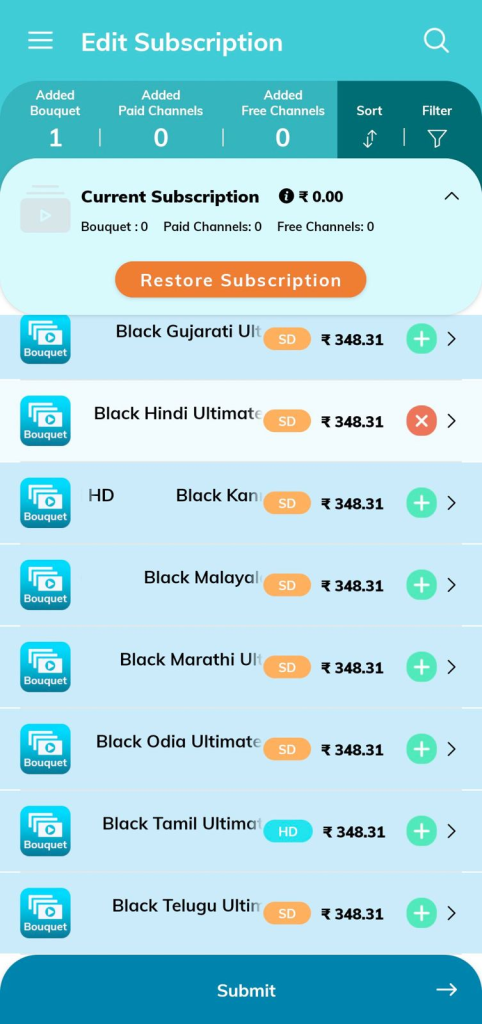 TRAI channel selector app edit subscription airtel paid bouquet removal