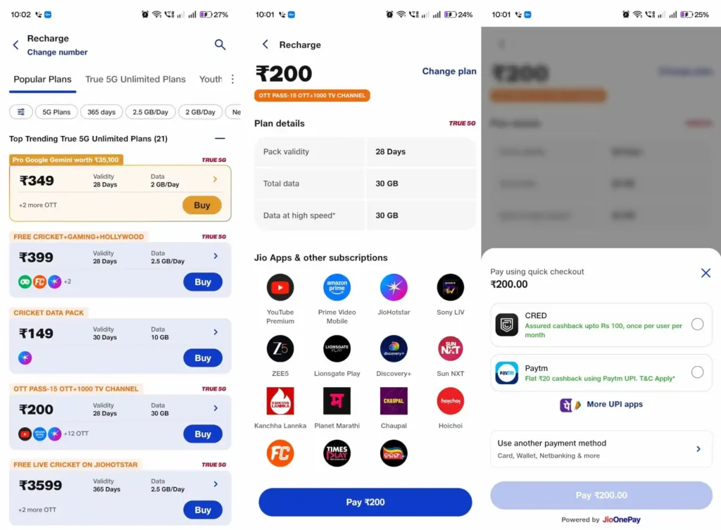 Jio OTT Pass at Rs 200: 15 OTT Apps, 1000+ Live TV Channels and 30 GB Data for 28 Days 4 step by step activation guide for Jio OTT Pass via MyJio