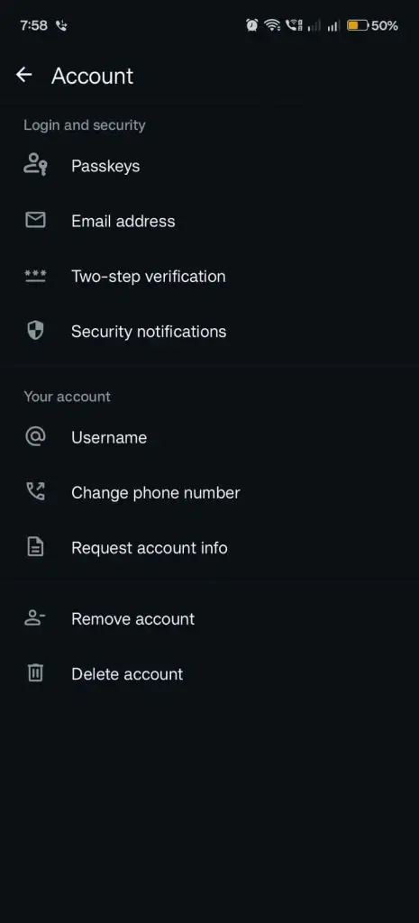whatsapp account settings username