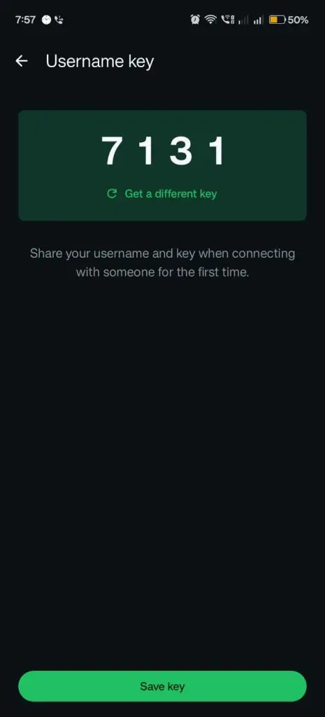 whatsapp username key setup