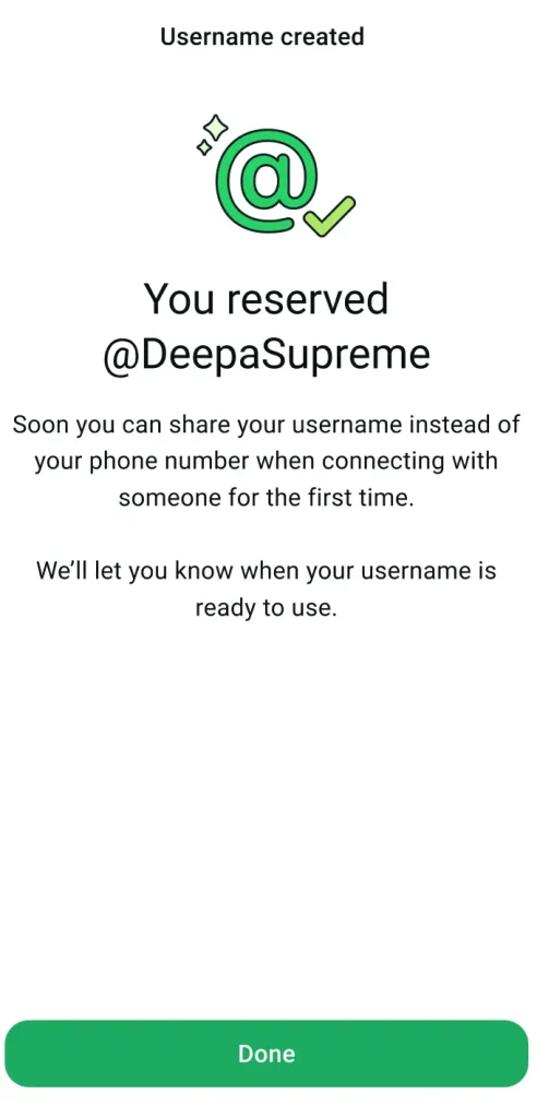 whatsapp username reserved confirmation