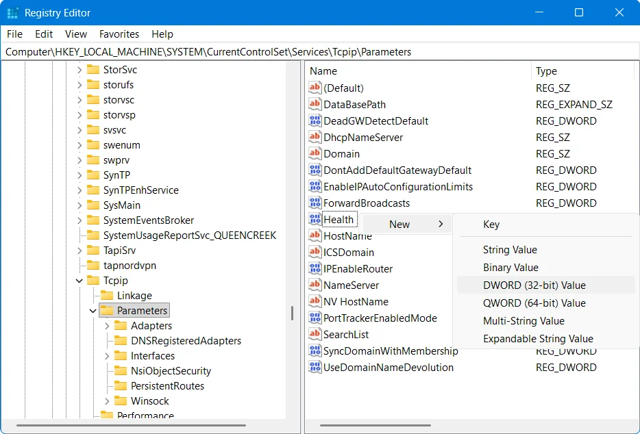 windows registry defaultttl value 65