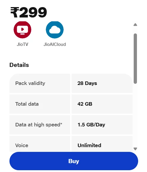 Jio ₹299 Recharge Plan